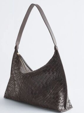 & Other Stories Dark Brown Woven Leather Hobo